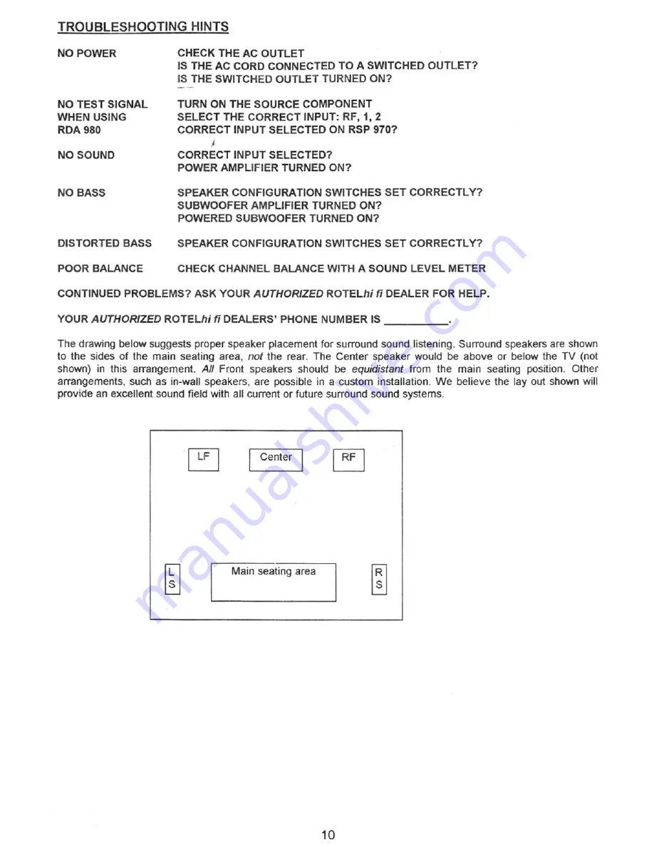 Rotel Dolby Pro Logic Surround Pream Owner'S Manual Download Page 11