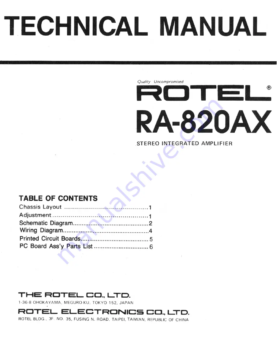 Rotel RA-820AX Technical Manual Download Page 1