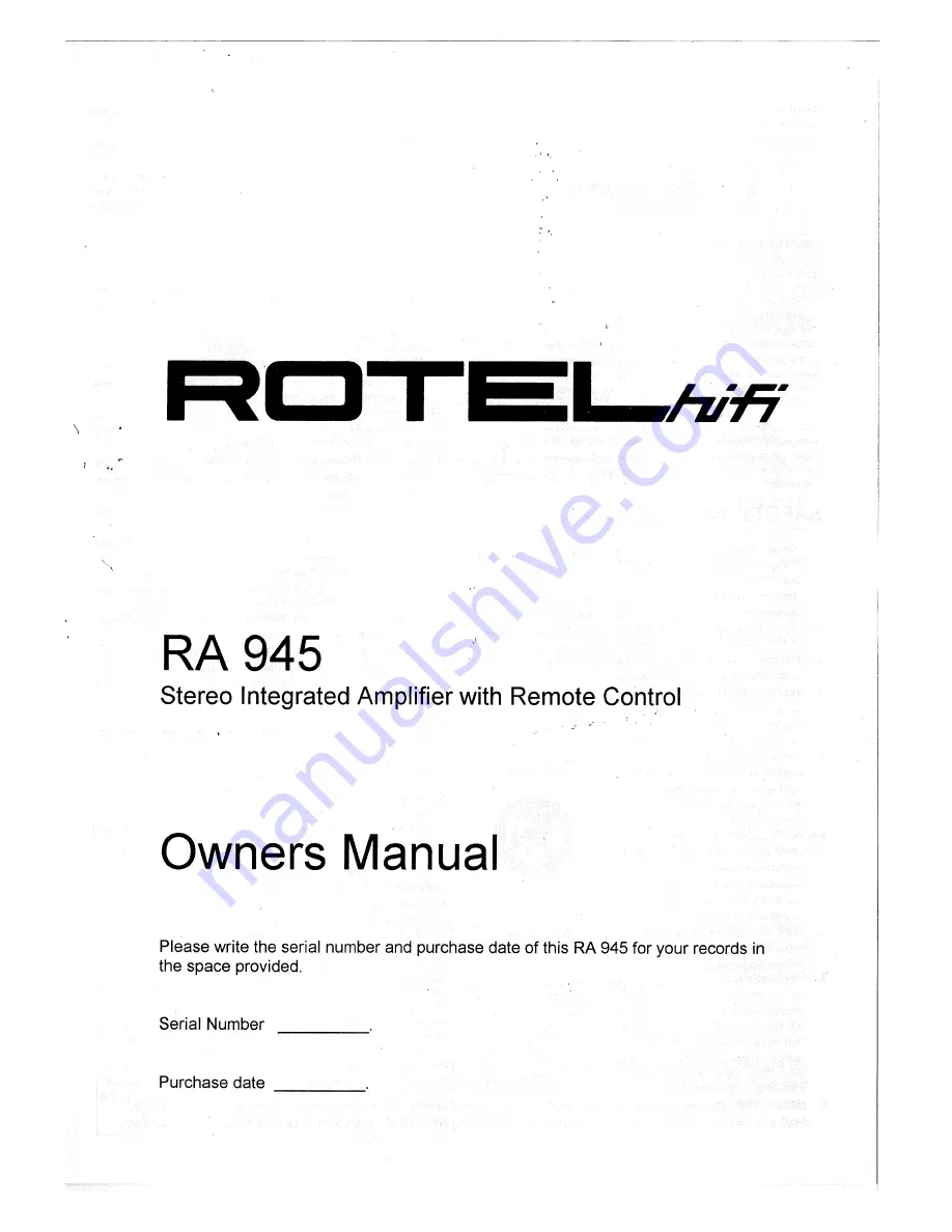 Rotel RA 945 Скачать руководство пользователя страница 1