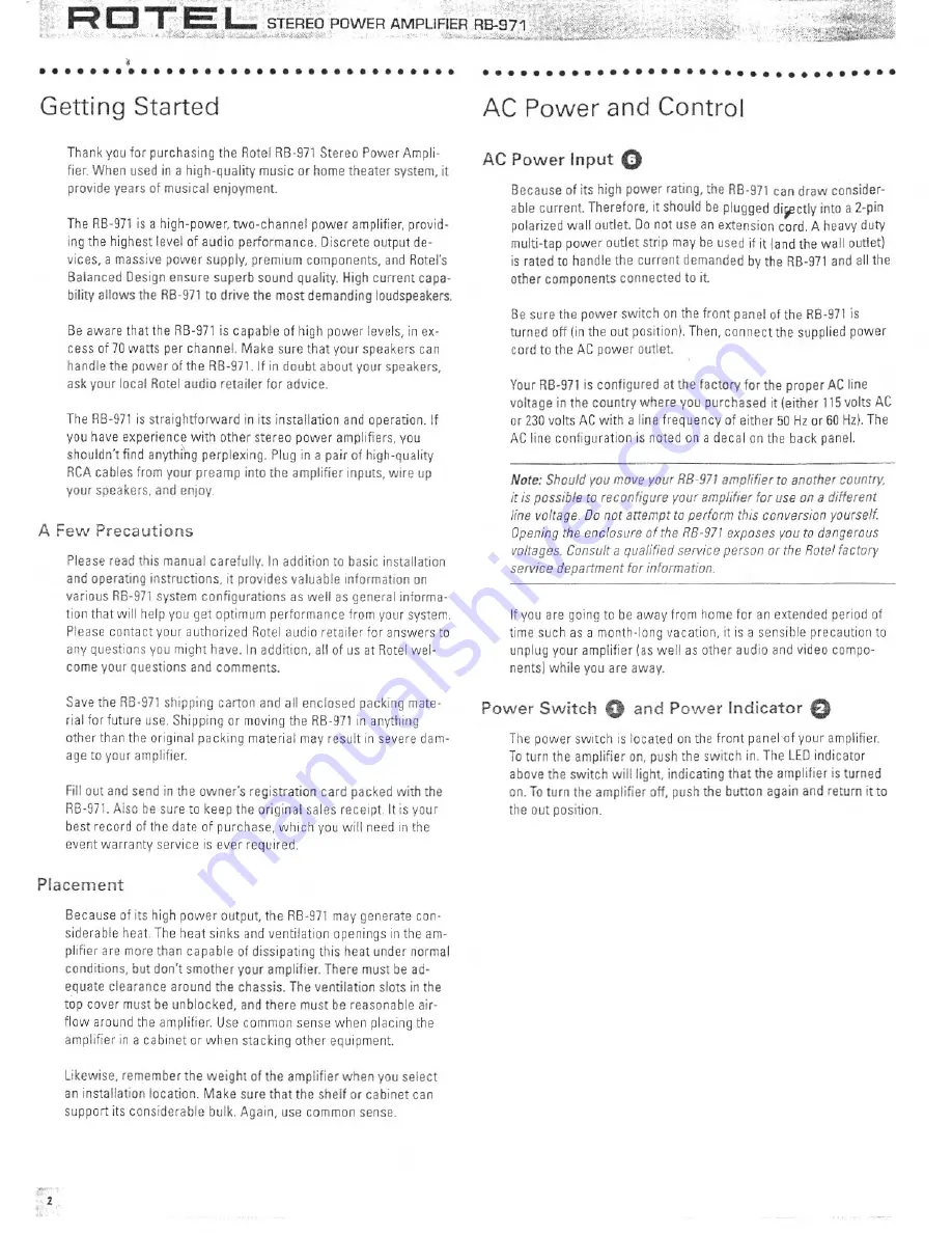 Rotel RB-971MKII Owner'S Manual Download Page 3