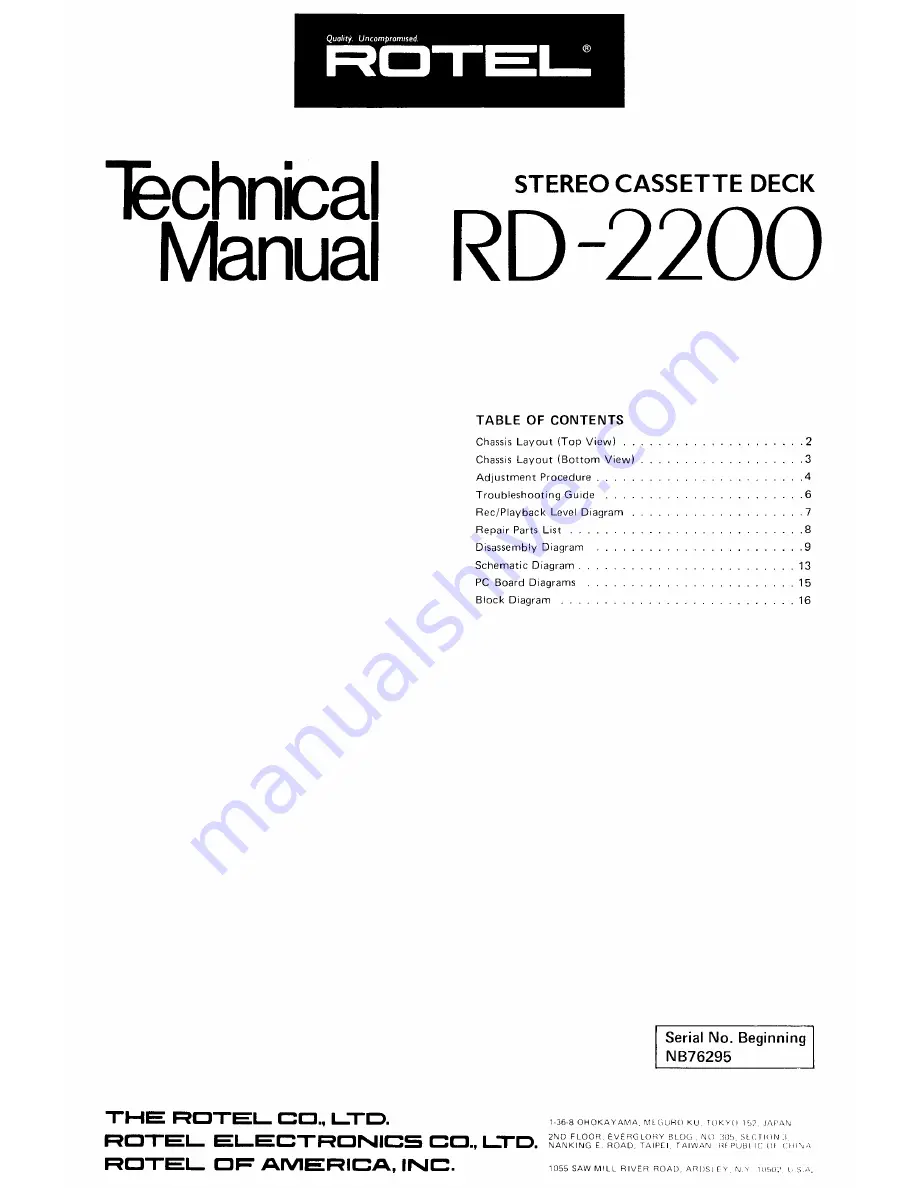 Rotel RD-2200 Скачать руководство пользователя страница 1