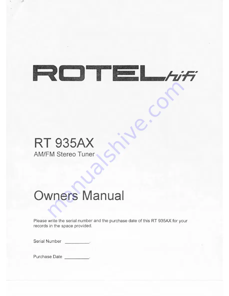 Rotel RT-935AX Owner'S Manual Download Page 1