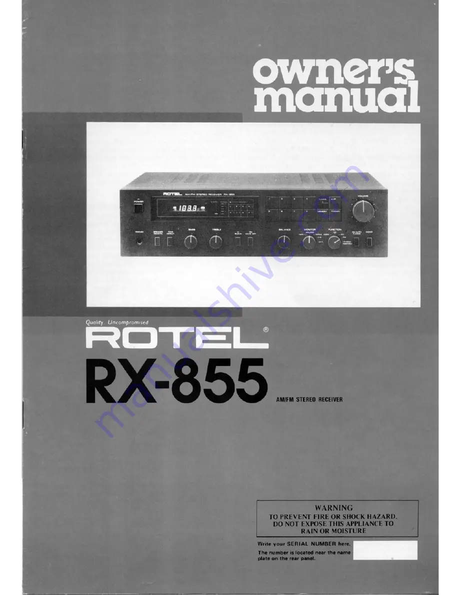 Rotel RX-855 Owner'S Manual Download Page 1