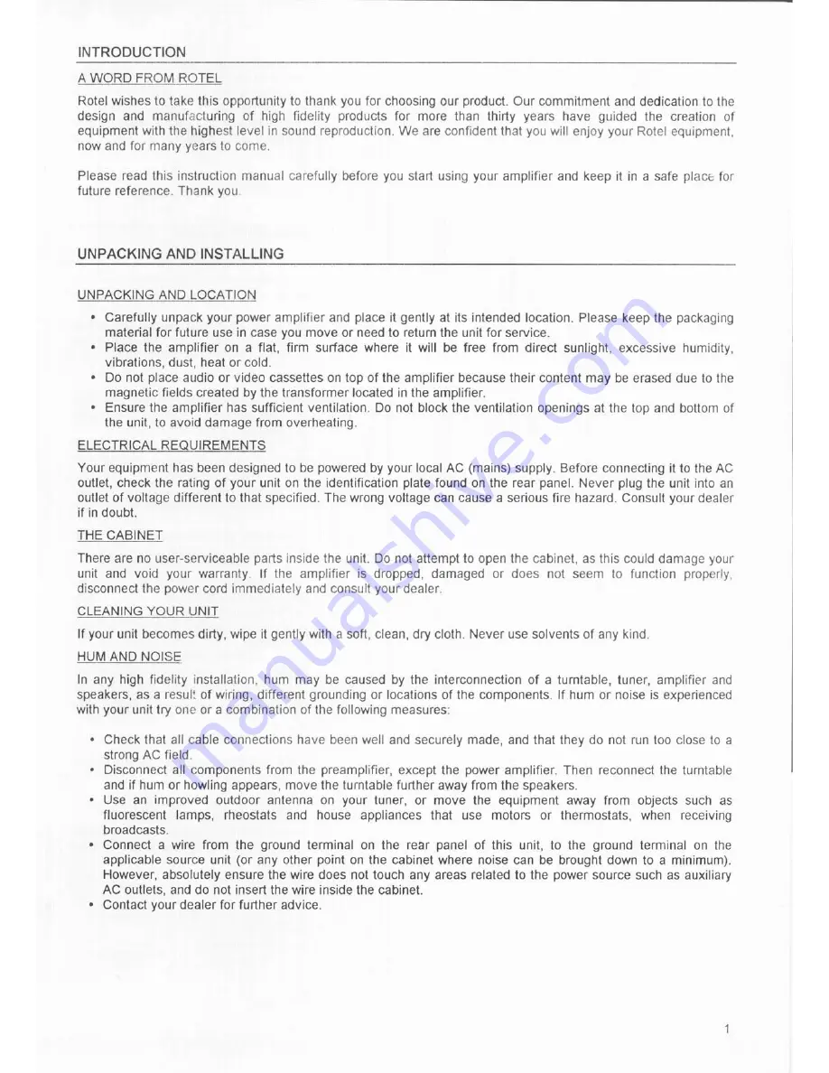 Rotel Six Channel Power Amplifier RB-956AX Owner'S Manual Download Page 3