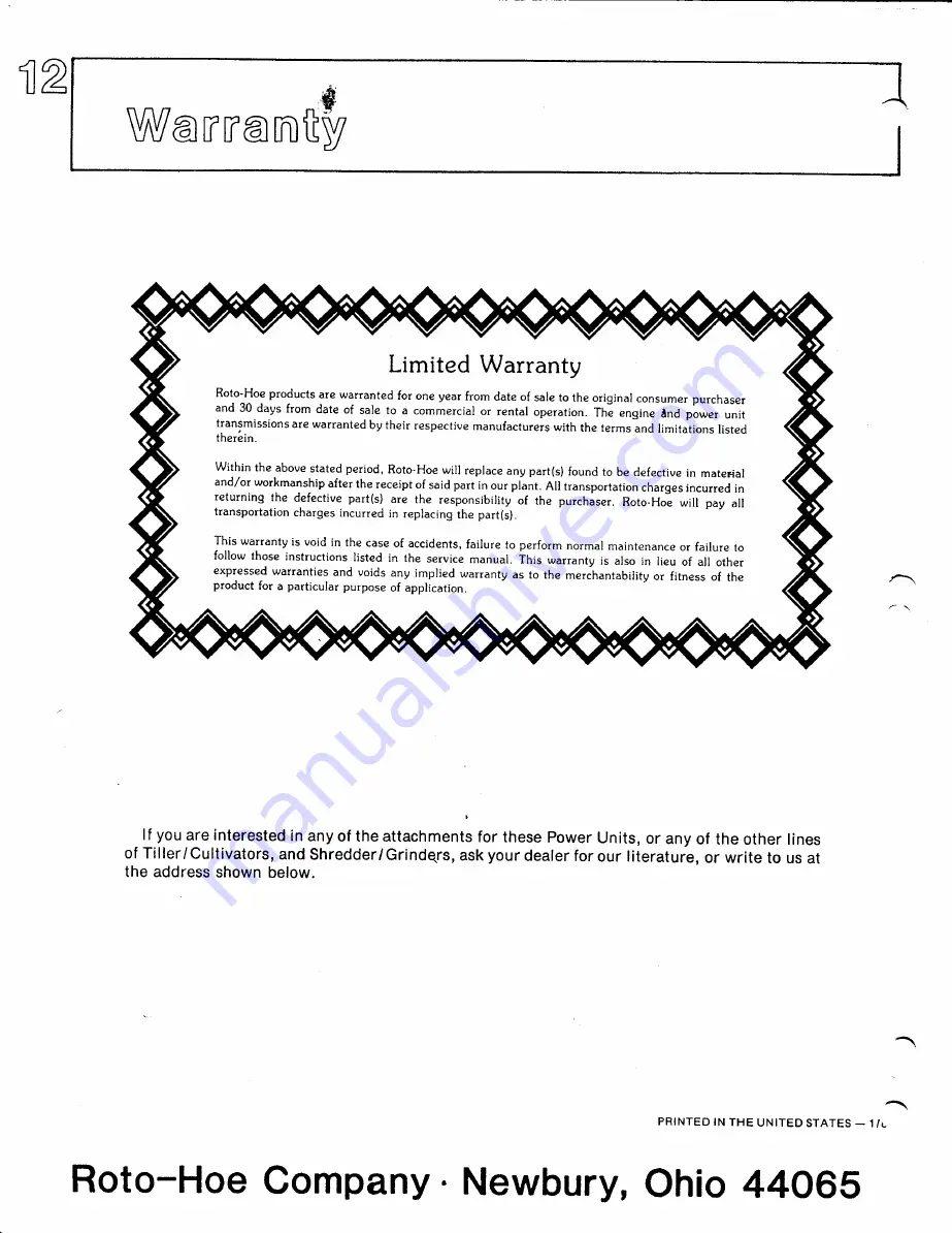 Roto-Hoe 910-3 Assembly And Operations Instructions, Parts Manual Download Page 14