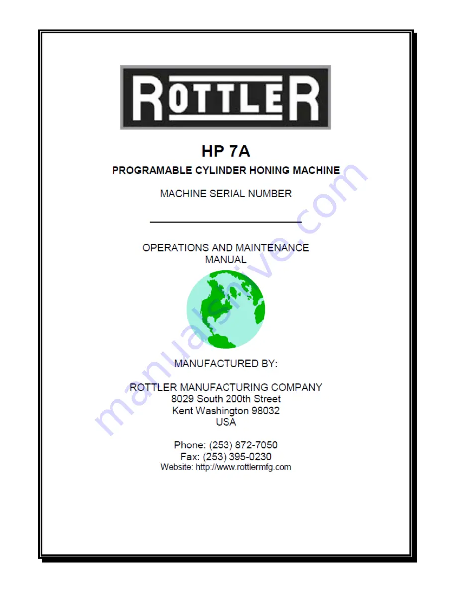 Rottler HP 7A Operation And Maintenance Manual Download Page 1