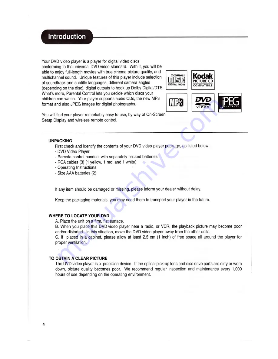 ROWA RDV650 Owner'S Manual Download Page 5