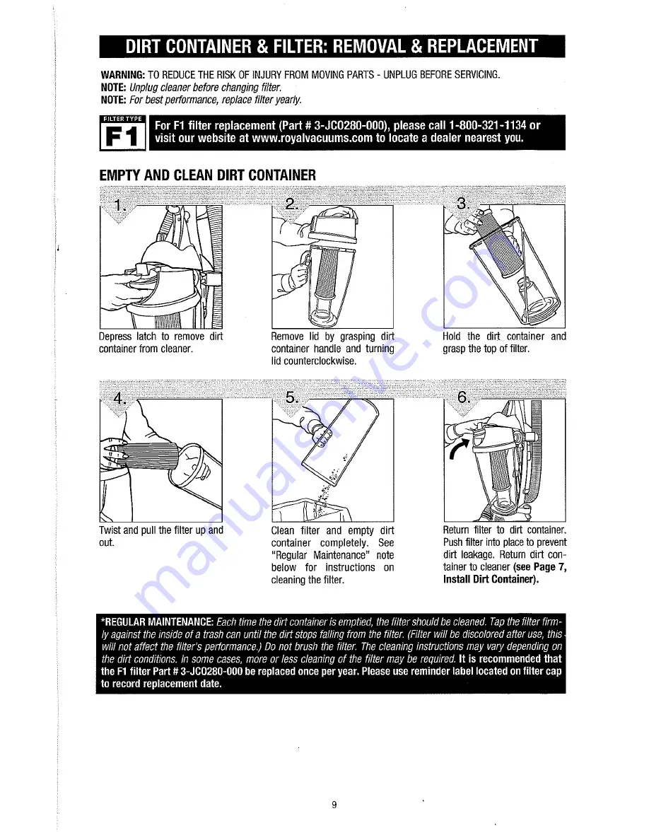 Royal Appliance COMMERCIAL Owner'S Manual Download Page 9