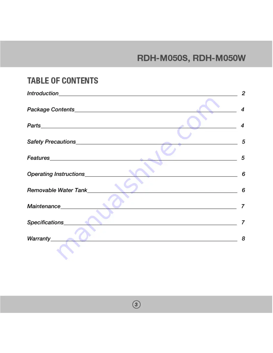 Royal Sovereign RDH-M050 Owner'S Manual Download Page 3