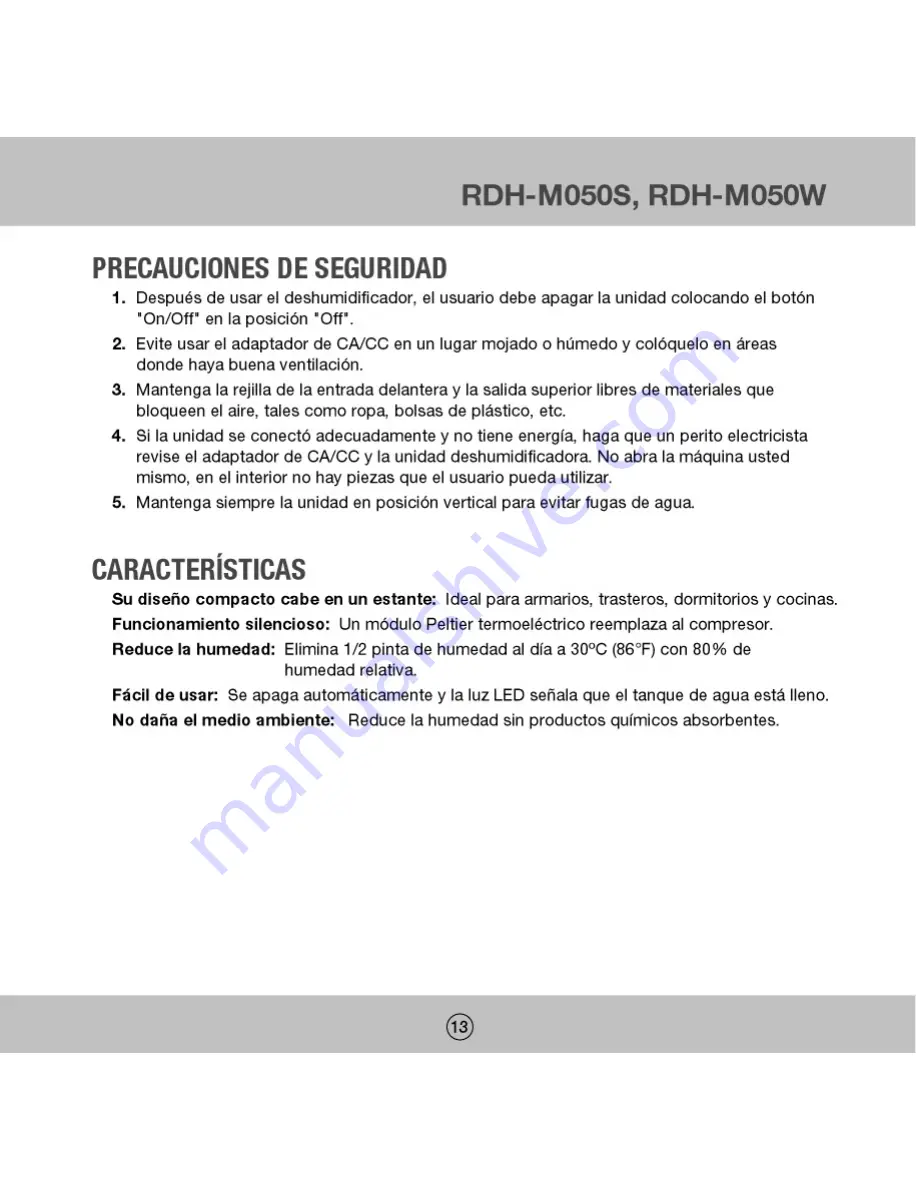 Royal Sovereign RDH-M050 Owner'S Manual Download Page 13