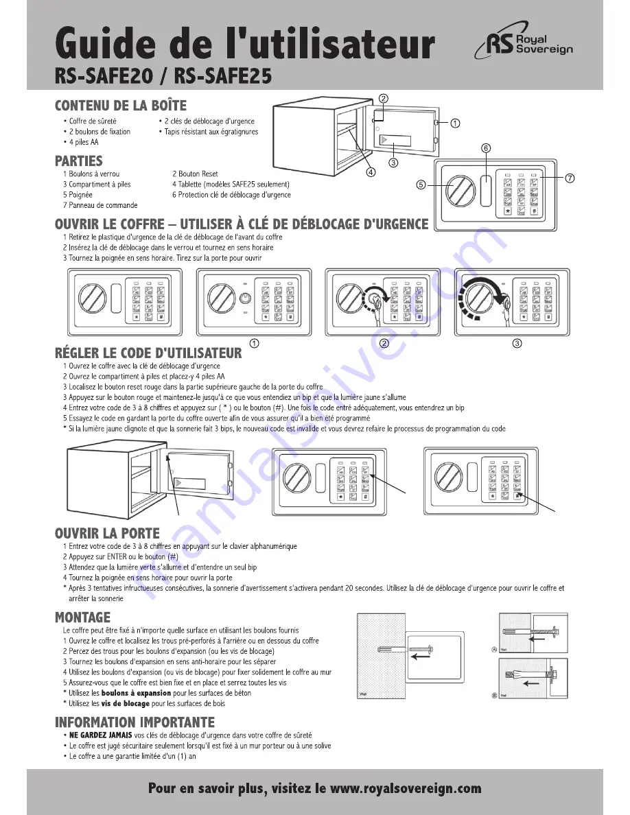 Royal Sovereign RS-SAFE20 Скачать руководство пользователя страница 2