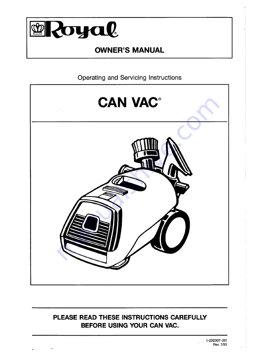 Royal CAN VAC Owner'S Manual Download Page 1