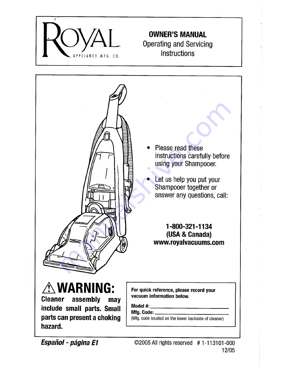 Royal MRY7600 Owner'S Manual Download Page 1