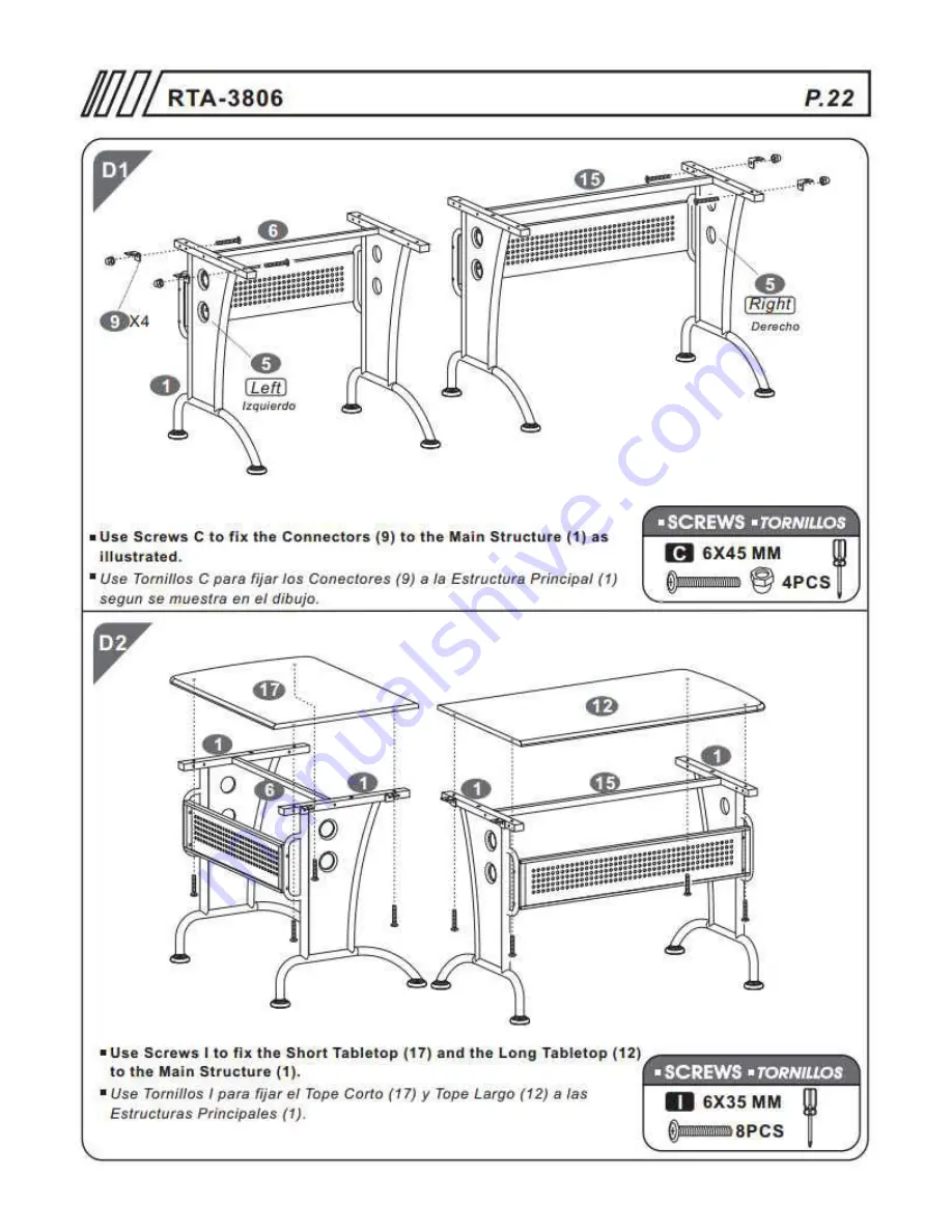 RTA rta-3806 Assembly Instructions Manual Download Page 22