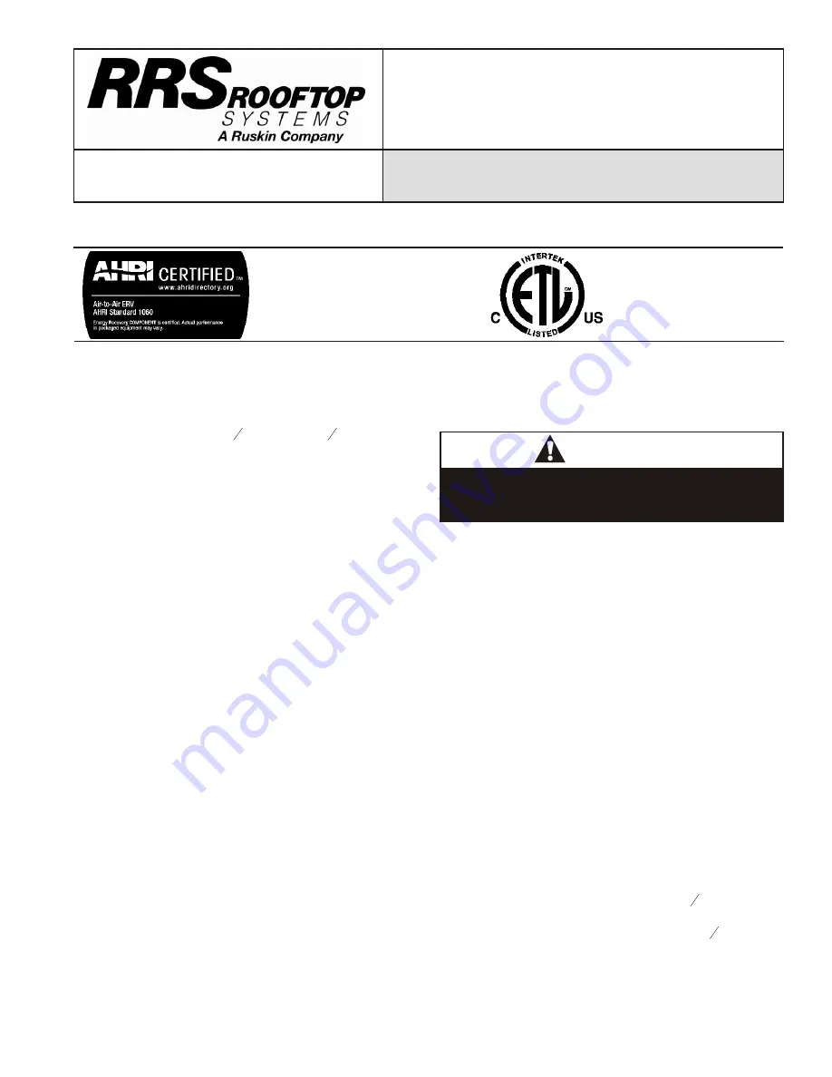 Ruskin RRS ROOFTOP Installation Instructions Manual Download Page 1