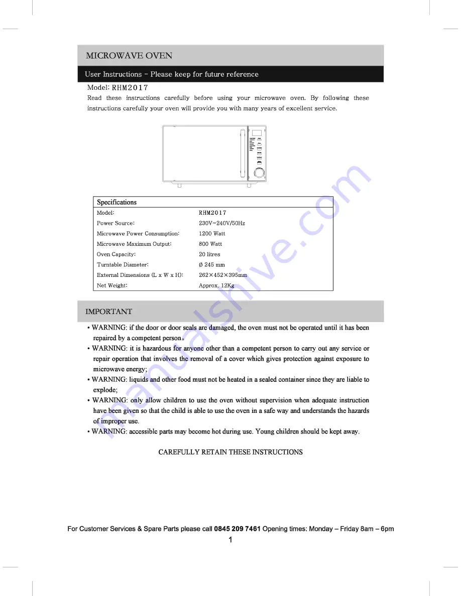 Russell Hobbs RHM2017 Instruction Manual Download Page 2