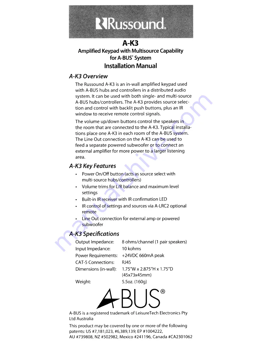 Russound A-BUS A-H4D Instruction Manual Download Page 10