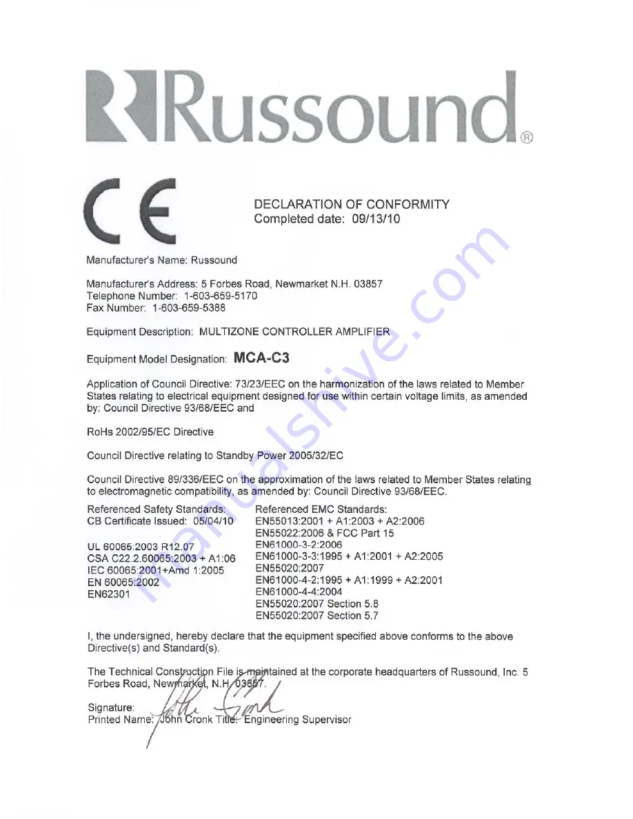 Russound MCA-C3 User And Installation Manual Download Page 231