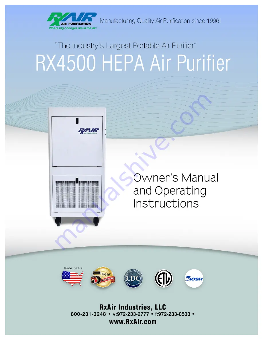 RXAIR RX4500 Owner'S Manual And Operating Instructions Download Page 1