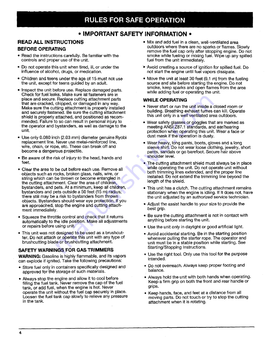 Ryobi 725rE Operator'S Manual Download Page 4