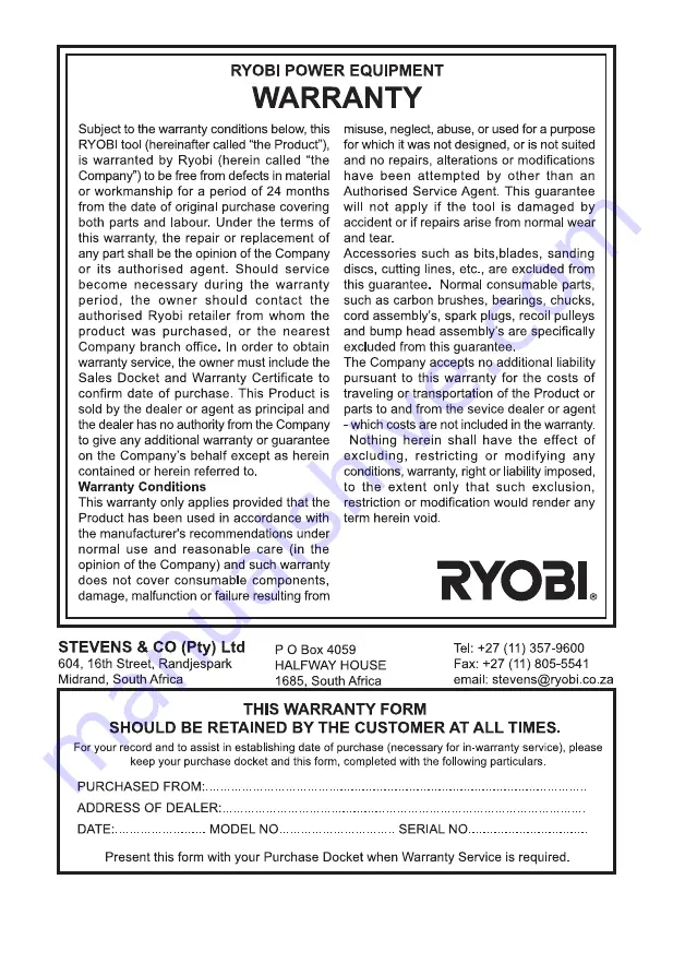 Ryobi RG-1250I Owner'S Operating Manual Download Page 1