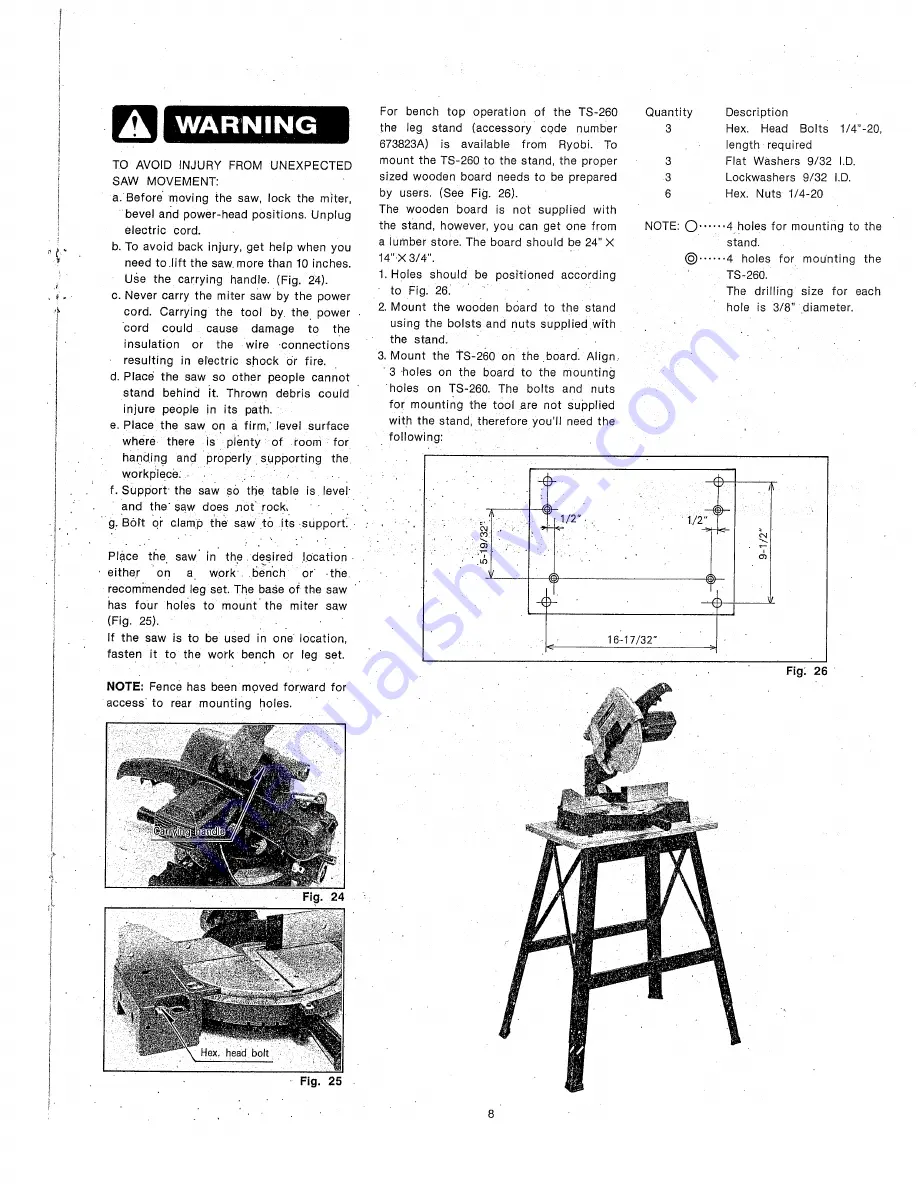 Ryobi TS-260 II Скачать руководство пользователя страница 9