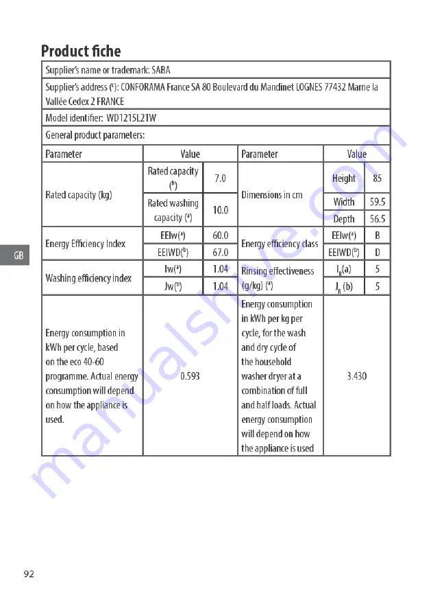 Saba WD1215L21W Manual Download Page 93