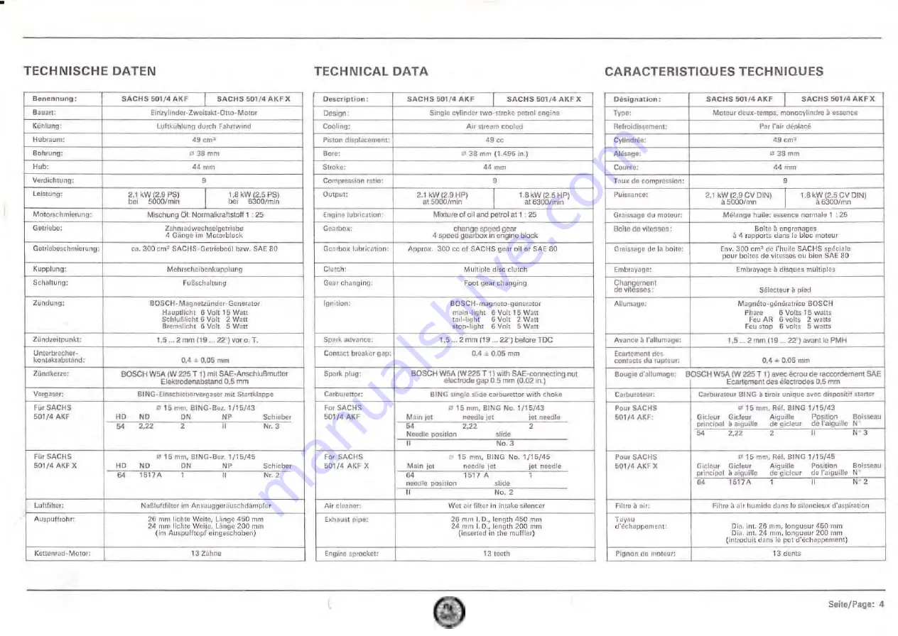 Sachs 501/4A KF Скачать руководство пользователя страница 5