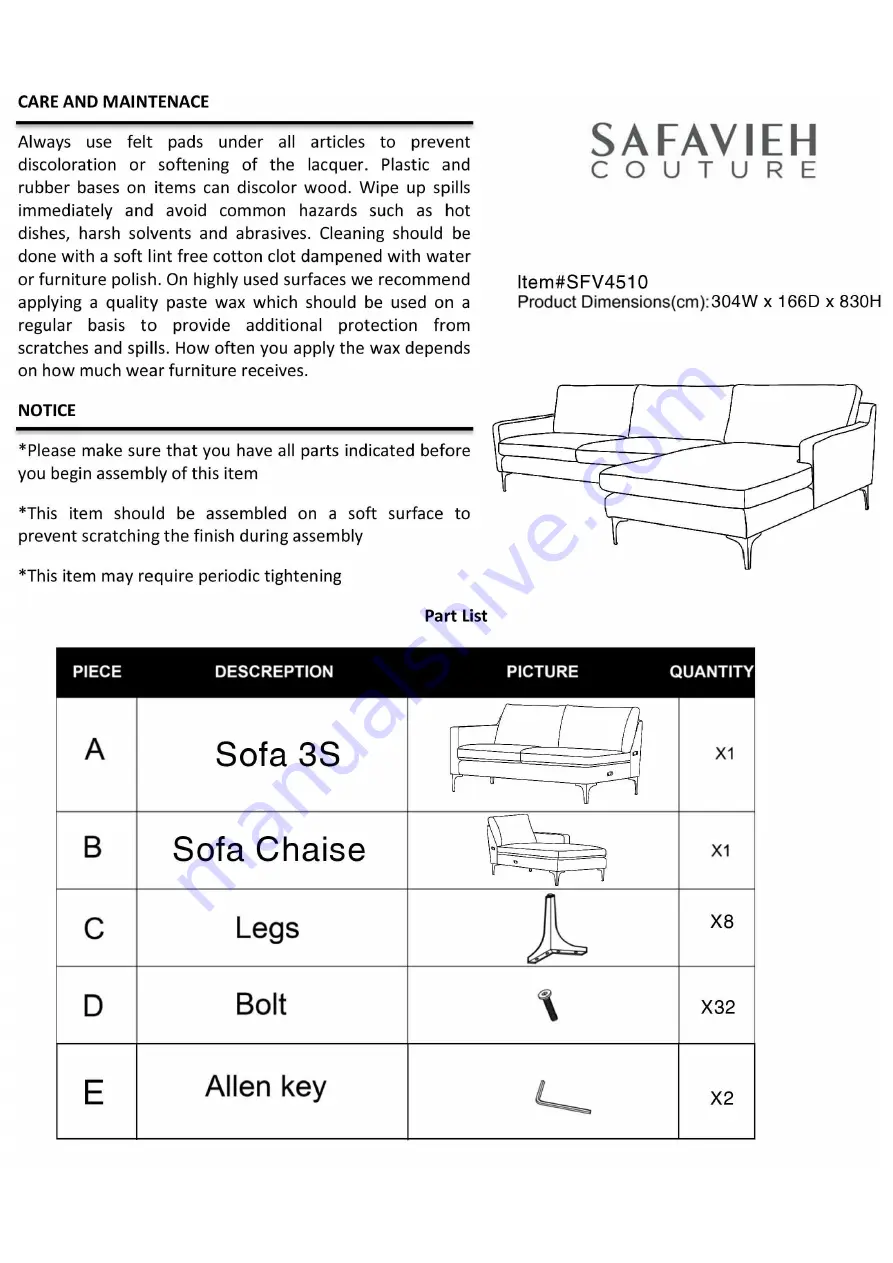 SAFAVIEH COUTURE Brayson SFV4510 Manual Download Page 3