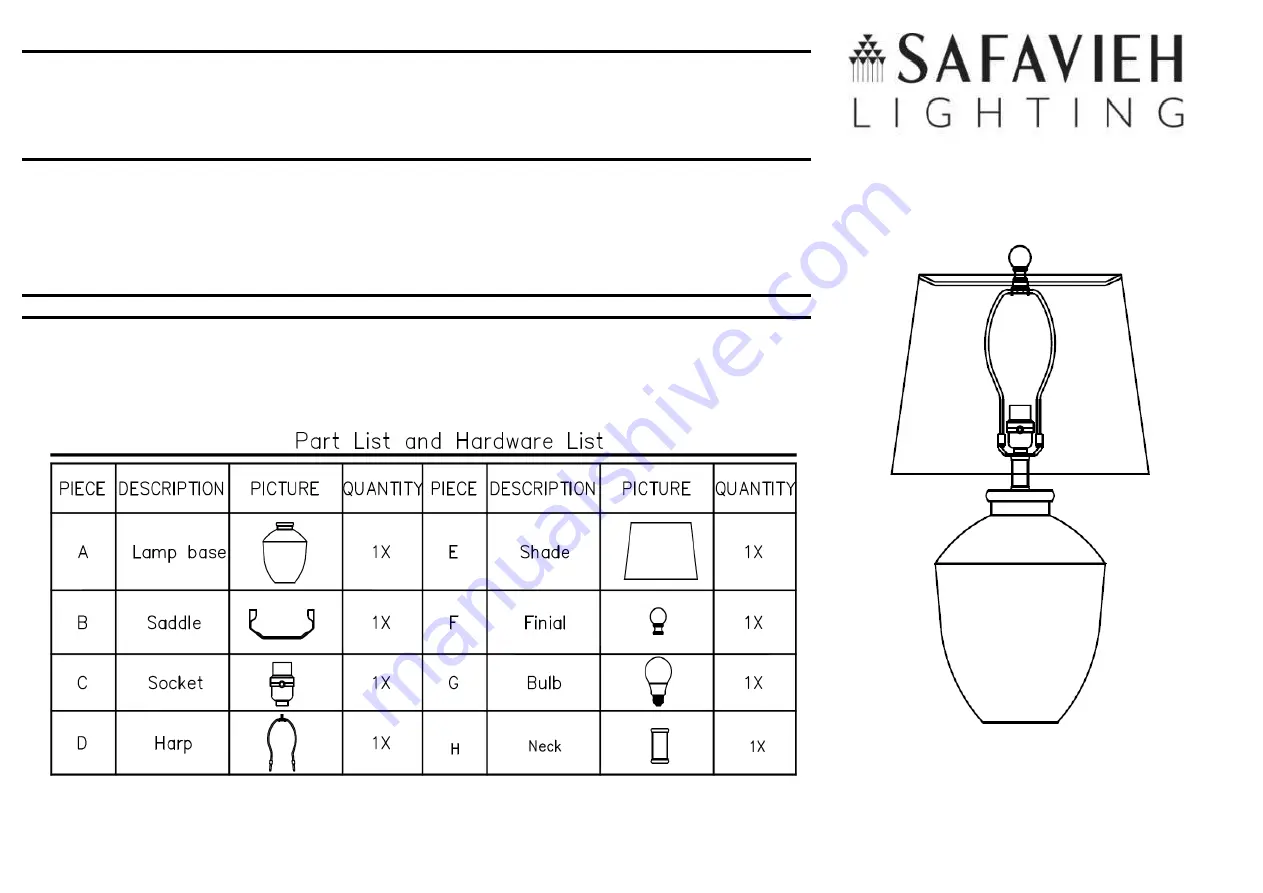 Safavieh TBL4365 Quick Start Manual Download Page 1