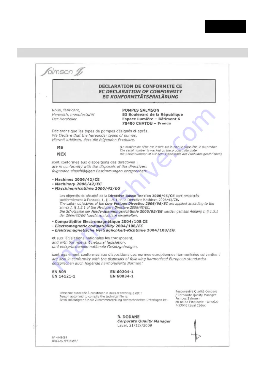 salmson NEX Installation And Operating Instructions Manual Download Page 89