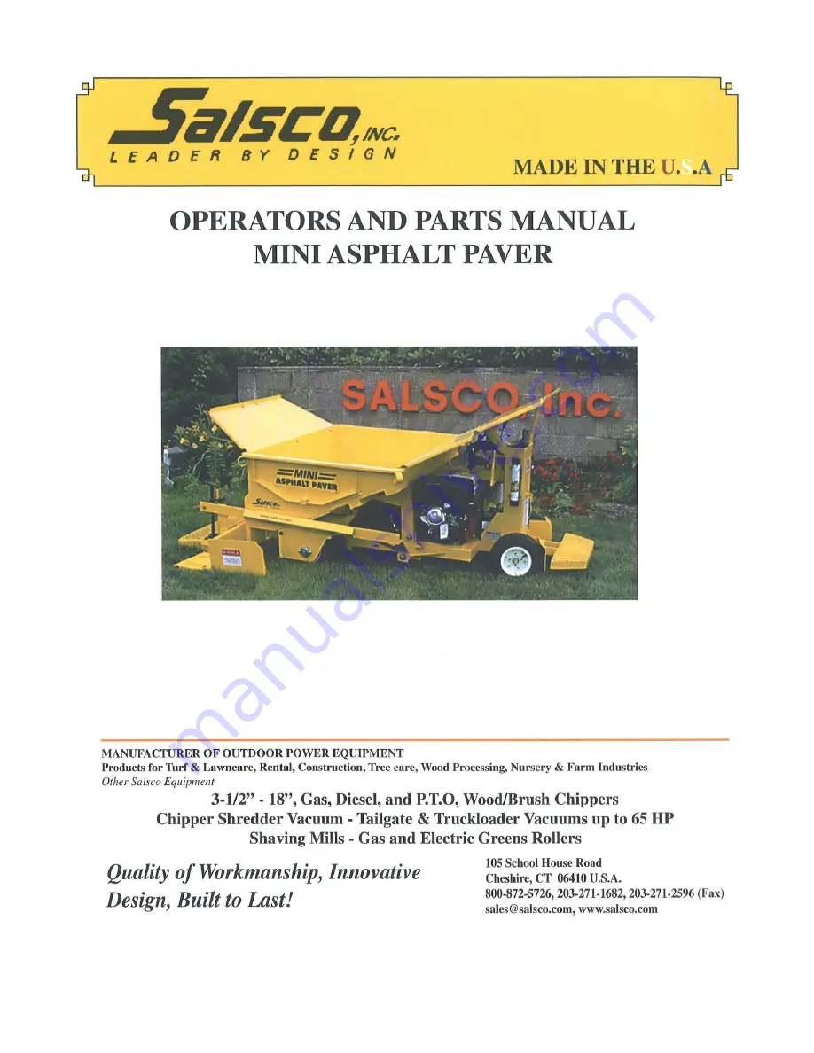 Salsco 05004 Operator And Parts Manual Download Page 1