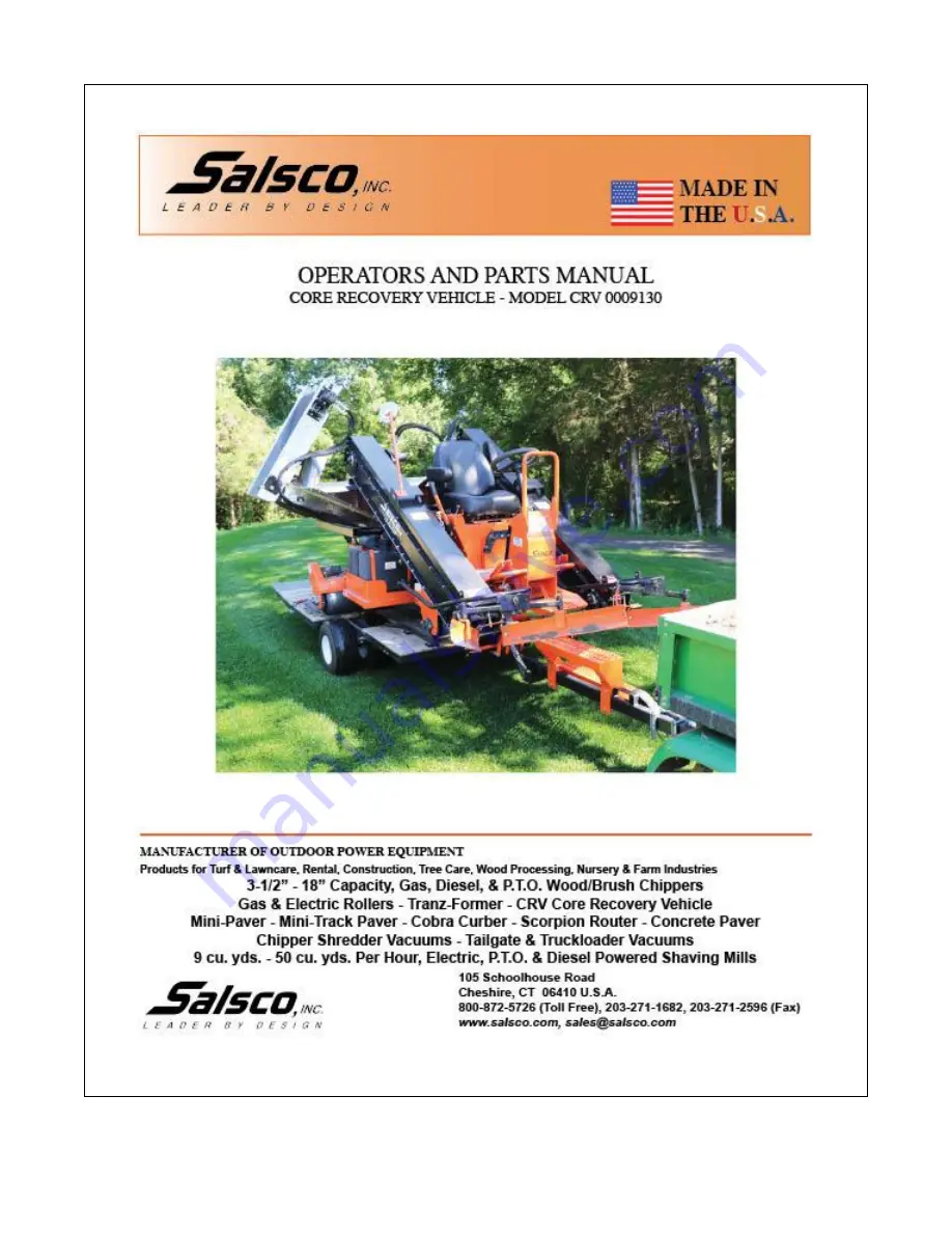 Salsco CRV 0009130 Operator And Parts Manual Download Page 1