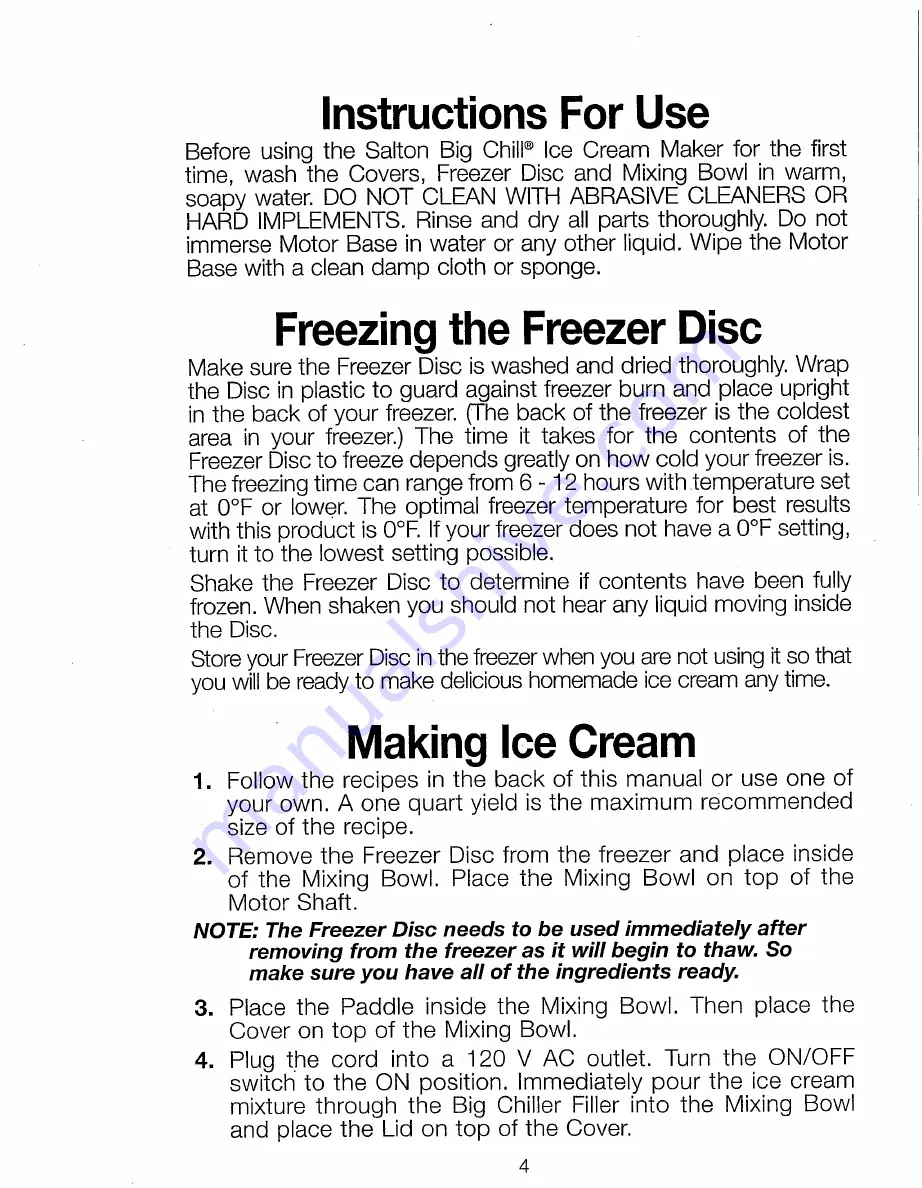 Salton Big Chill ICM21 Owner'S Manual Download Page 5