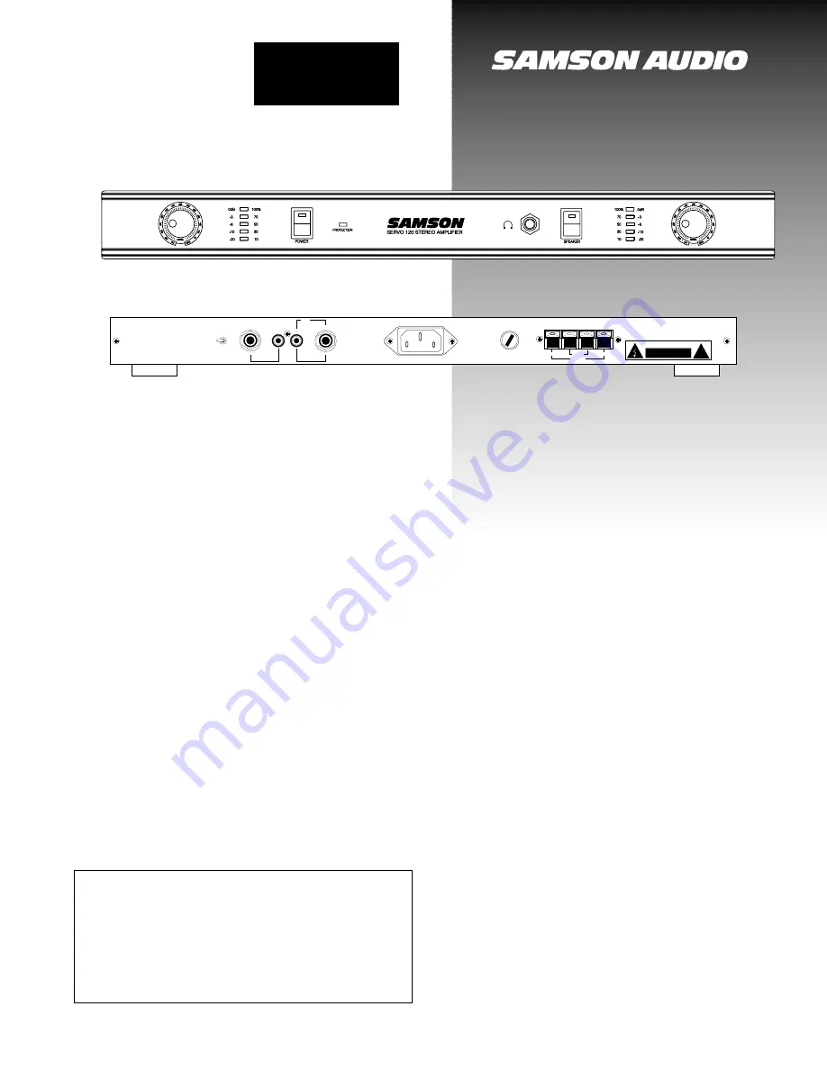 Samson Power Amplifier Servo 120 Скачать руководство пользователя страница 1