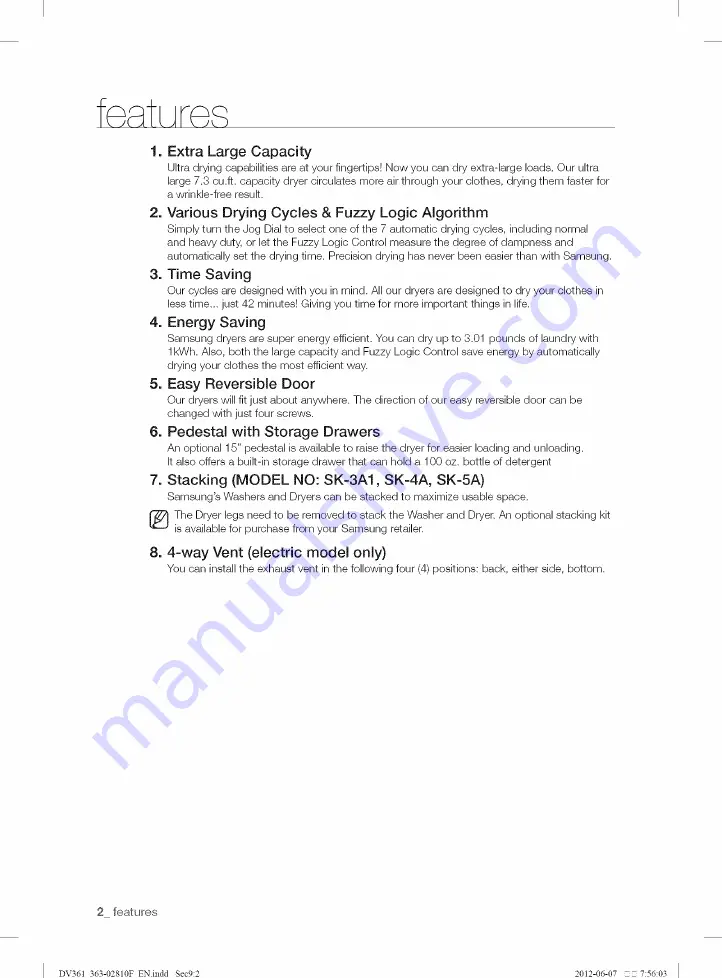 Samsung DV361EWBEWR/A3-0001 User Manual Download Page 2