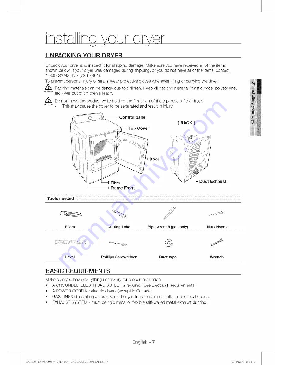 Samsung DV40J3000EW User Manual Download Page 7