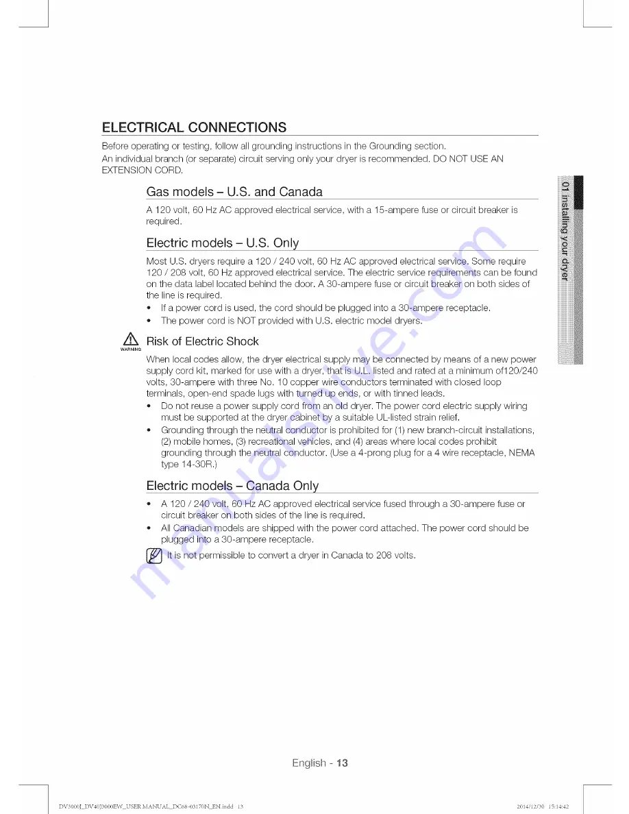 Samsung DV40J3000EW User Manual Download Page 13