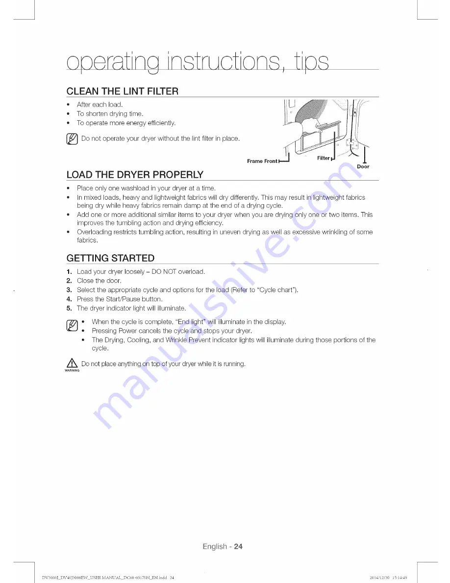 Samsung DV40J3000EW User Manual Download Page 24