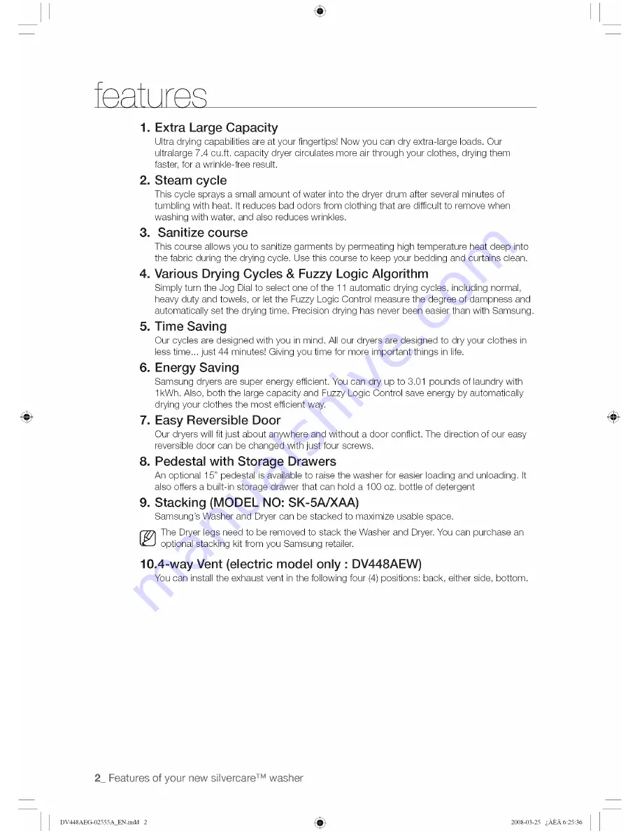 Samsung DV448AG series User Manual Download Page 2