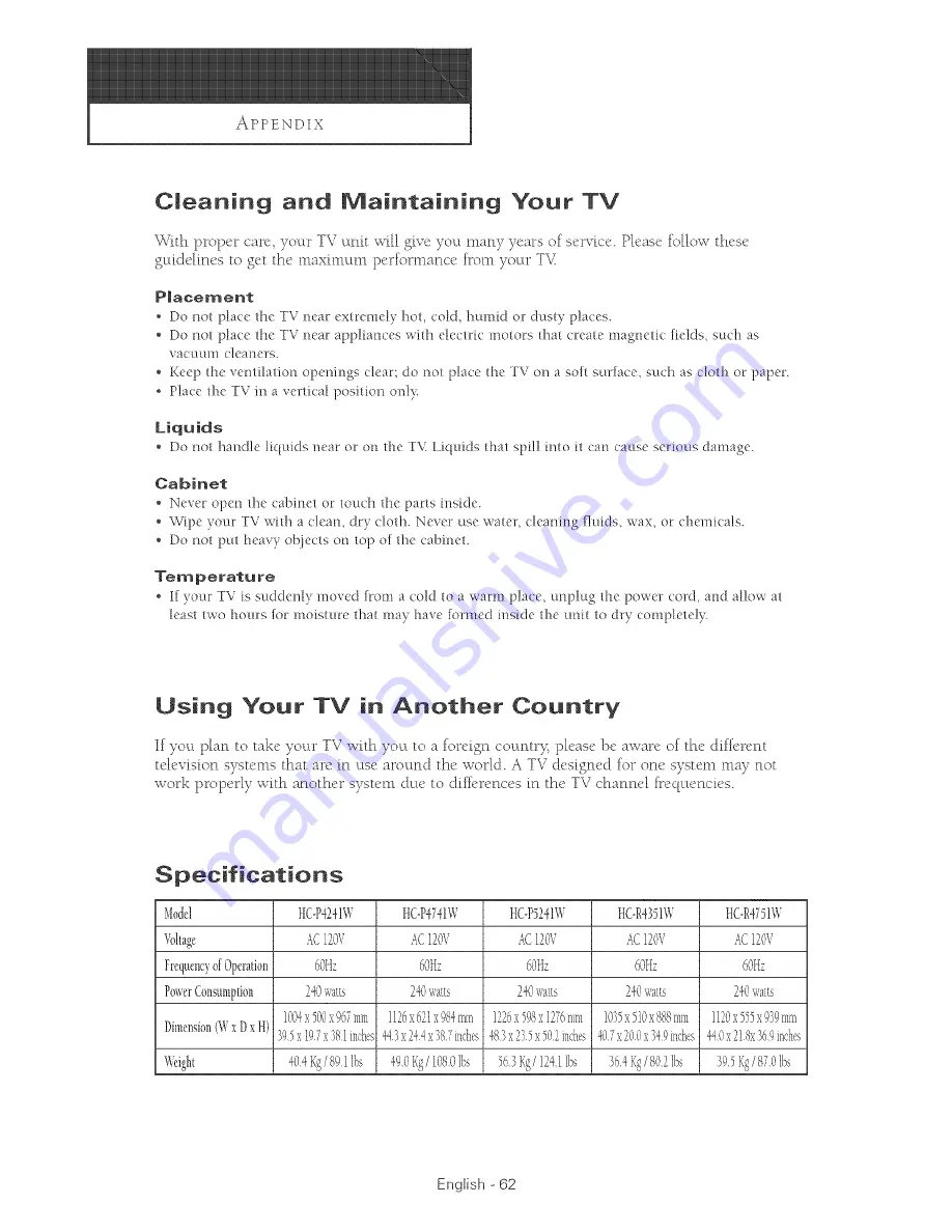 Samsung HC-P4241W Owner'S Instructions Manual Download Page 62