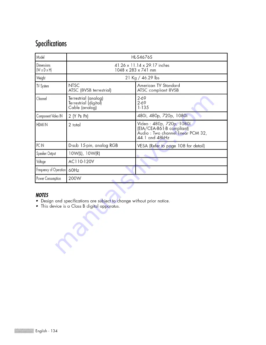 Samsung HL-$4676S Owner'S Instructions Manual Download Page 134