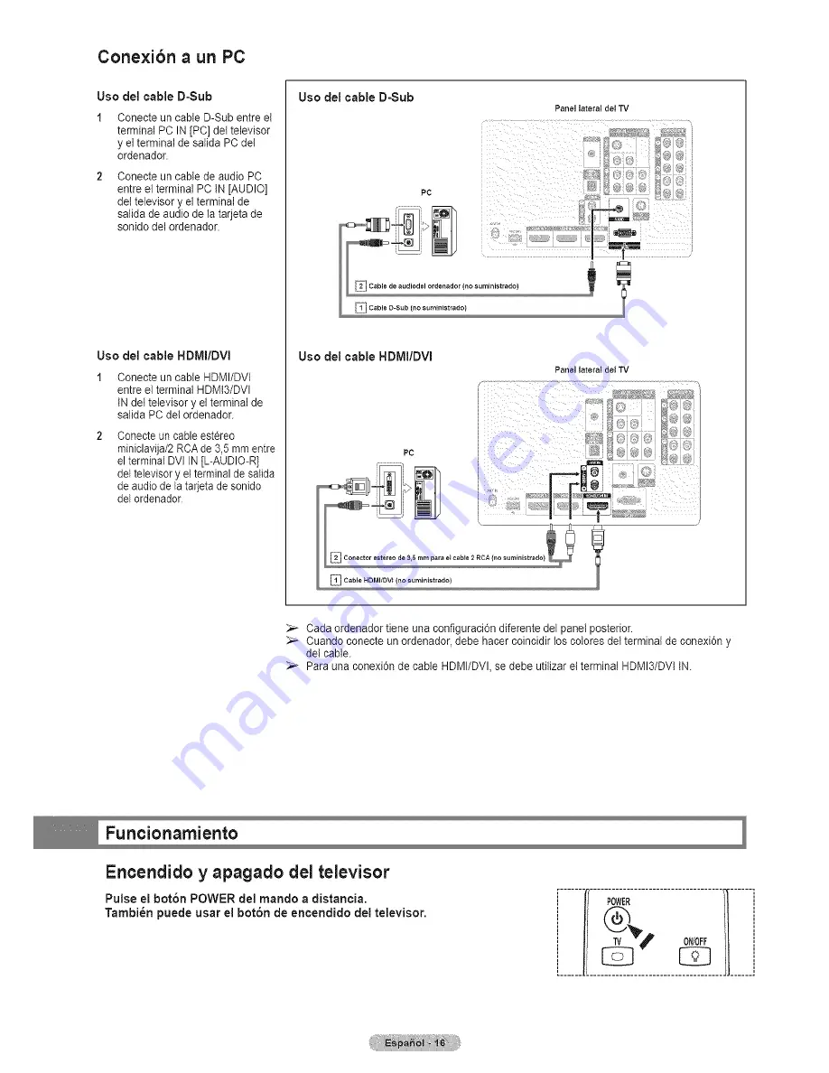 Samsung HL67A750A1FXZA Manual Del Usuario Download Page 16