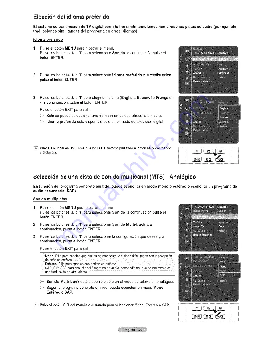 Samsung HL67A750A1FXZA Manual Del Usuario Download Page 38