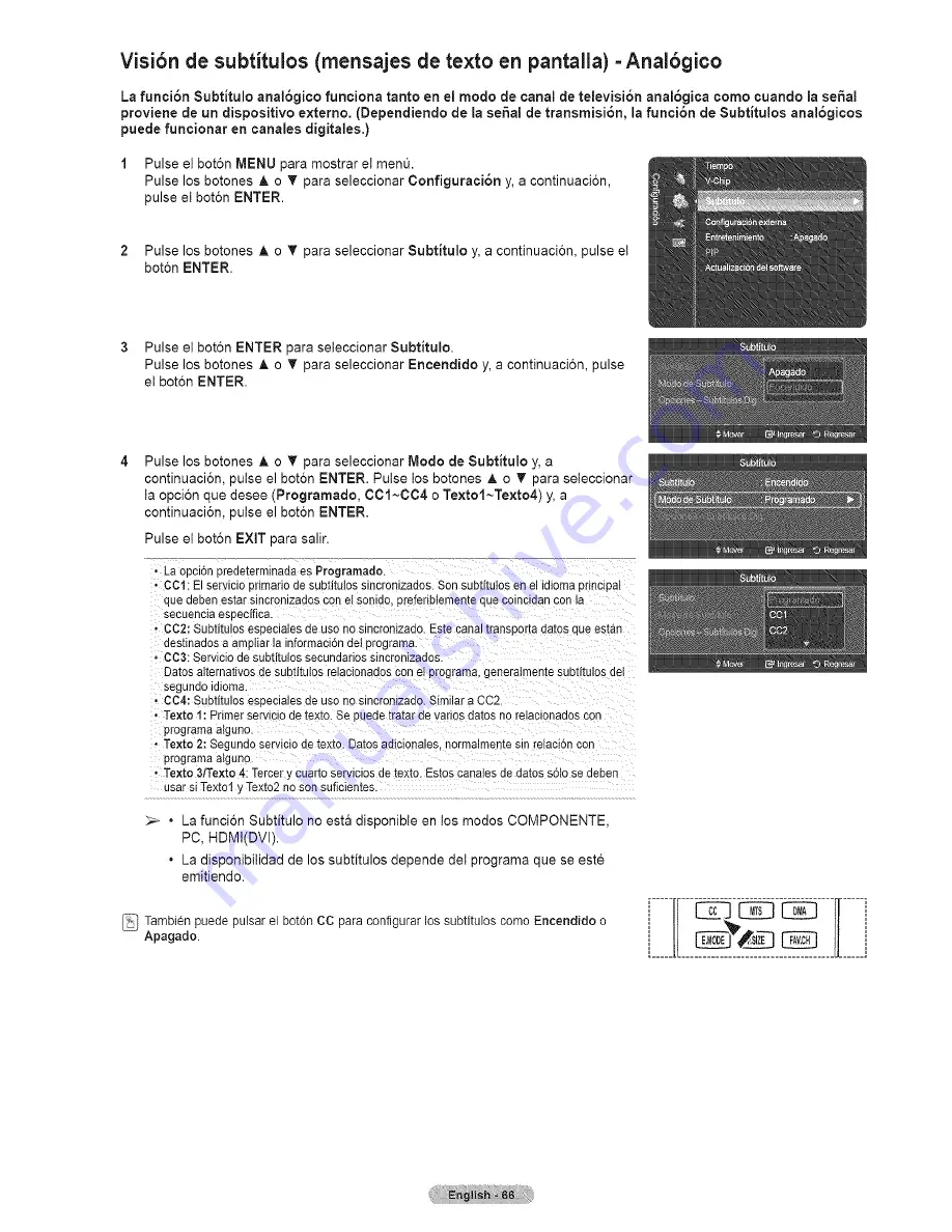 Samsung HL67A750A1FXZA Manual Del Usuario Download Page 66