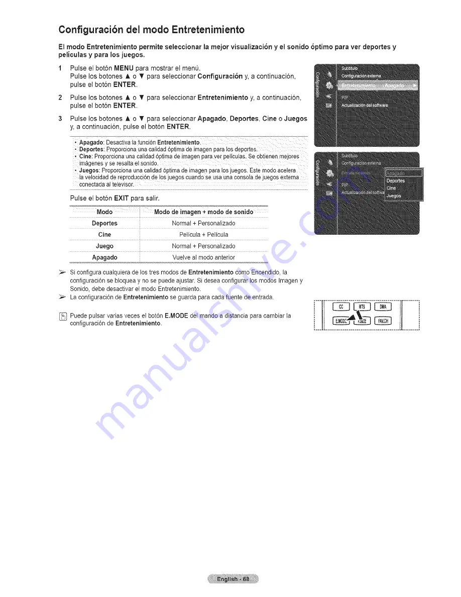 Samsung HL67A750A1FXZA Manual Del Usuario Download Page 68