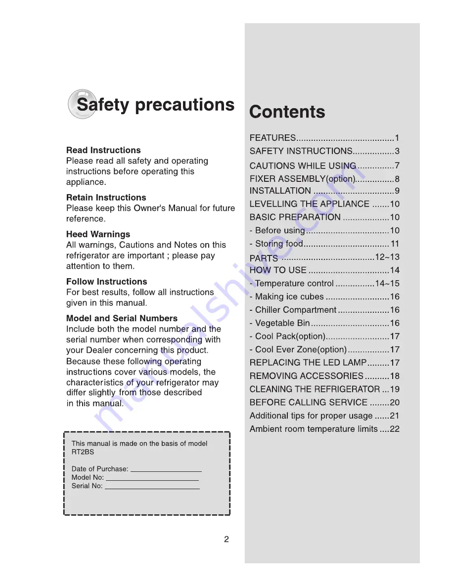 Samsung RT2ASCSW Owner'S Instructions Manual Download Page 3