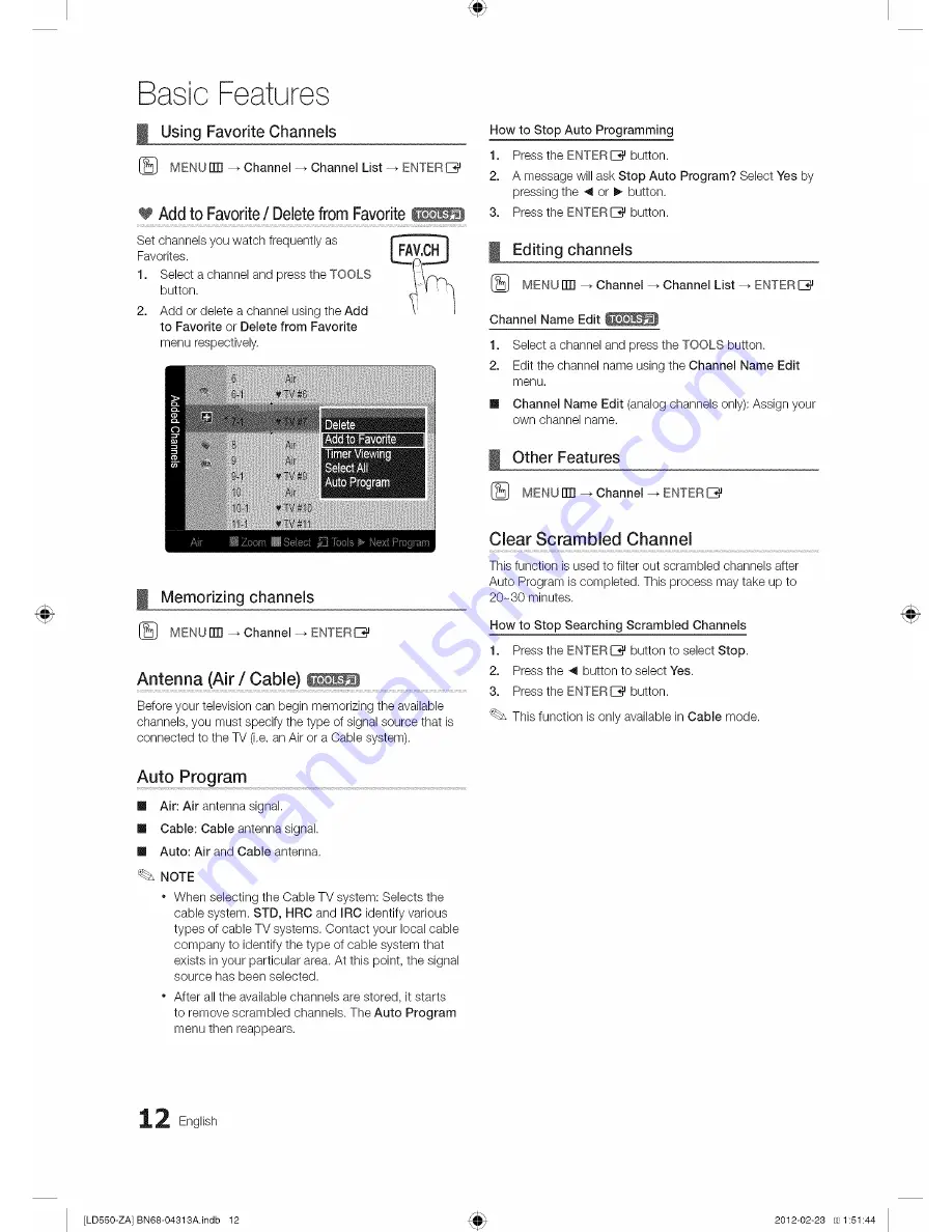 Samsung Series 5 550 LN46E550 User Manual Download Page 12