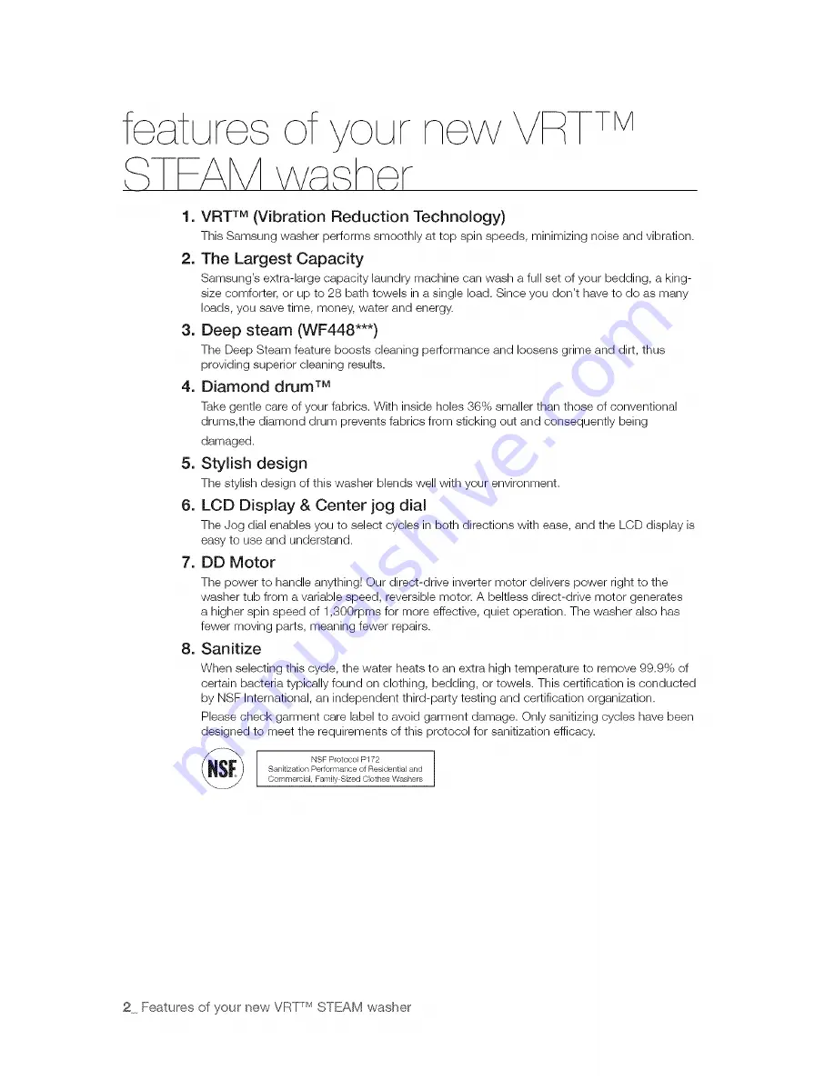 Samsung VRT WF448 Series User Manual Download Page 2