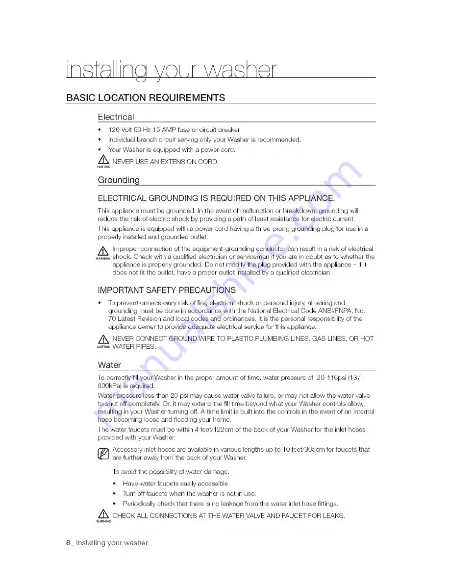 Samsung VRT WF448 Series User Manual Download Page 8